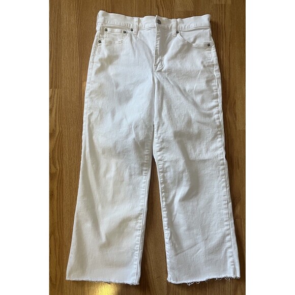 J Crew White Raw Hem High Waist Wide Leg Crop Jean Size 29 - Picture 1 of 7